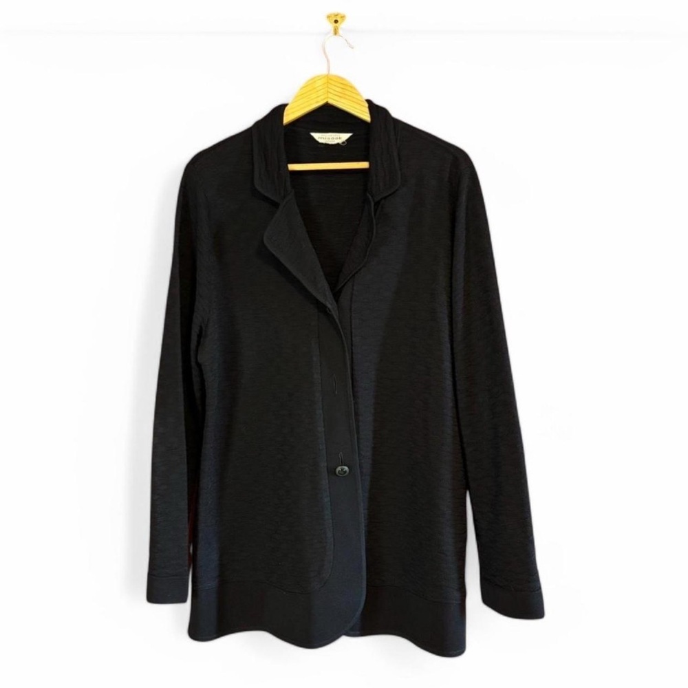 Misook Cardigan Sz 2X Black 3D Textured Knit Button Front Collared Sweater READ